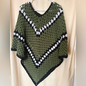 Crochet Poncho, Women’s size Large Handmade Army Green Color Crochet Poncho